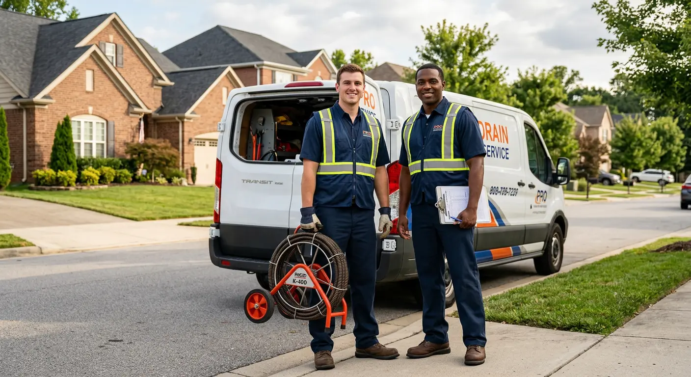 Sewer and drain service team with equipment ready for work in Mukwonago